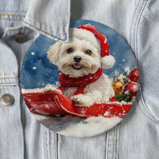 Coton De Tulear in slee Let it Snow Kerstmis Ronde Button 6,0 Cm (In situ)