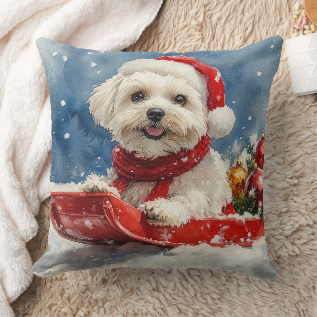 Coton De Tulear in slee Sneeuw het maar Christmas Kussen (Deken)
