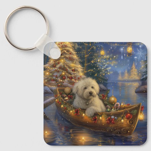 Coton De Tulear Kerstmis Feestelijke Reis Sleutelhanger (Voorkant)