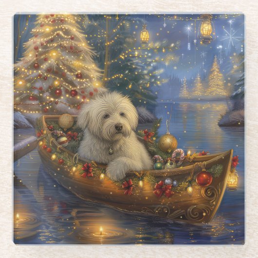 Coton de Tulear Kerstvakantie Glazen Onderzetter (Voorkant)