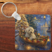 Coton de Tulear Kerstvakantie Sleutelhanger (Voorkant)