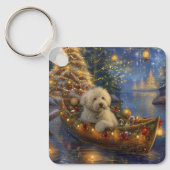 Coton de Tulear Kerstvakantie Sleutelhanger (Voorkant)