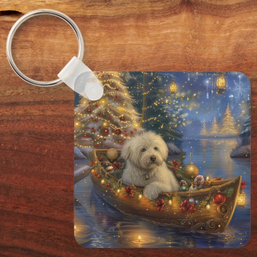 Coton de Tulear Kerstvakantie Sleutelhanger (Voorkant)