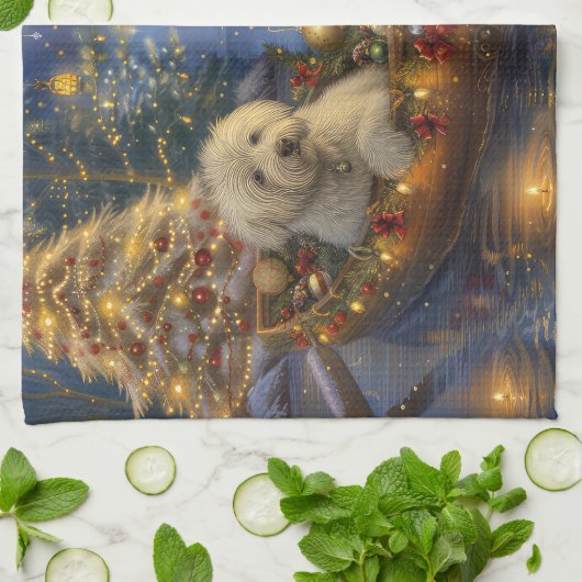 Coton de Tulear Kerstvakantie Theedoek (Gevouwen)