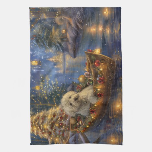 Coton de Tulear Kerstvakantie Theedoek (Verticaal)