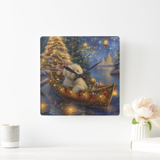 Coton de Tulear Kerstvakantie Vierkante Klok (Huis)