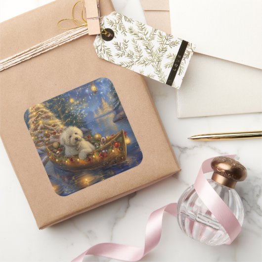 Coton de Tulear Kerstvakantie Vierkante Sticker (Geschenken)
