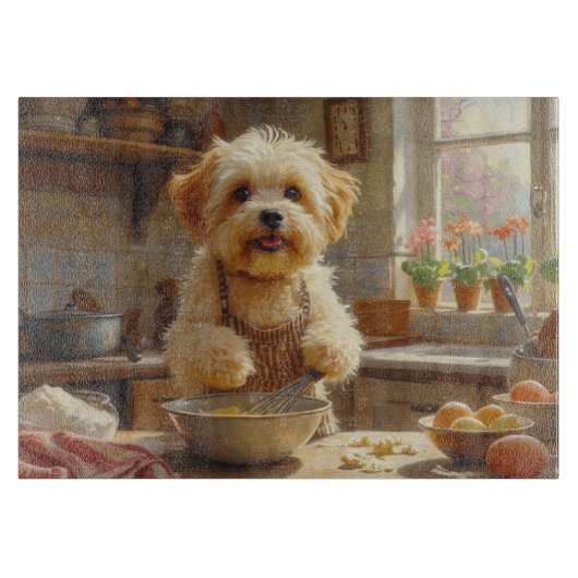 Coton de Tulear Kookt in Keuken Snijplank (Voorkant)