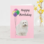 Coton De Tulear met ballonnen Happy Birthday Kaart (Gele Bloem)