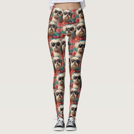 Coton De Tulear Met Hartrozen Valentijnsdag Leggings (Voorkant)