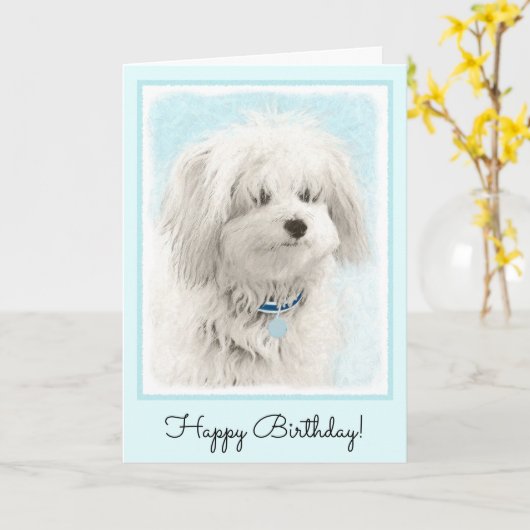Coton de Tulear Painting - Cute Original Dog Art Kaart (Gele Bloem)