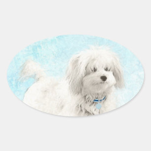 Coton de Tulear Painting - Cute Original Dog Art Ovale Sticker