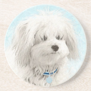 Coton de Tulear Painting - Cute Original Dog Art Zandsteen Onderzetter