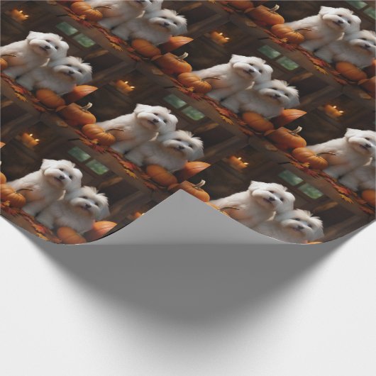 Coton De Tulear Puppy Herfst Delight Pompoen Cadeaupapier (Hoek)