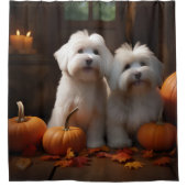 Coton De Tulear Puppy Herfst Delight Pompoen Douchegordijn (Voorkant)