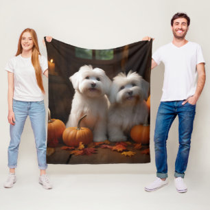 Coton De Tulear Puppy Herfst Delight Pompoen Fleece Deken
