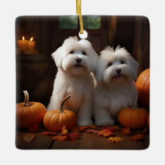 Coton De Tulear Puppy Herfst Delight Pompoen Keramisch Ornament (Voorkant)