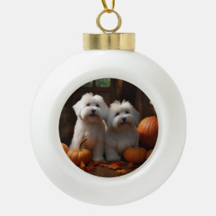 Coton De Tulear Puppy Herfst Delight Pompoen Keramische Bal Ornament