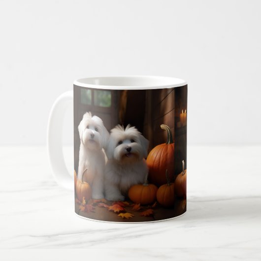 Coton De Tulear Puppy Herfst Delight Pompoen Koffiemok (Voorkant links)