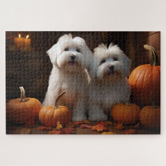 Coton De Tulear Puppy Herfst Delight Pompoen Legpuzzel (Horizontaal)