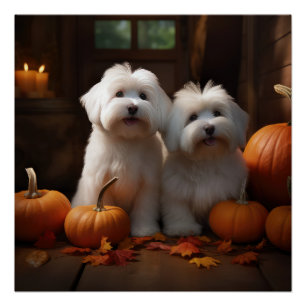 Coton De Tulear Puppy Herfst Delight Pompoen Perfect Poster
