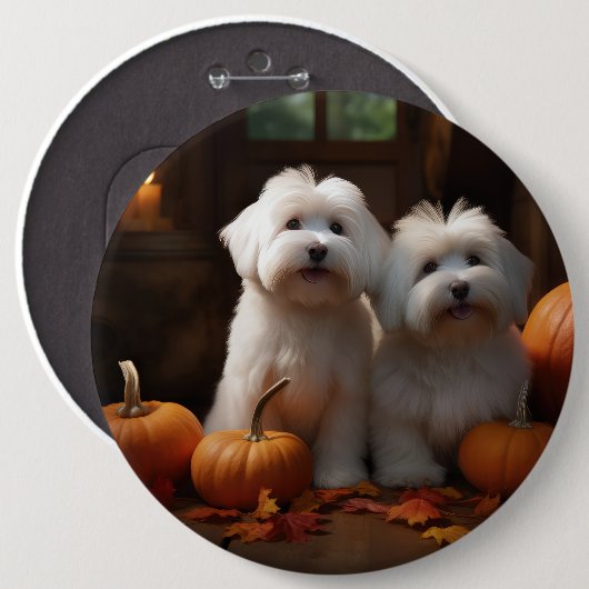 Coton De Tulear Puppy Herfst Delight Pompoen Ronde Button 6,0 Cm (Voorkant /achterkant)
