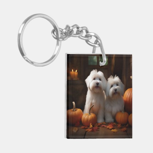 Coton De Tulear Puppy Herfst Delight Pompoen Sleutelhanger (Voorkant Links)