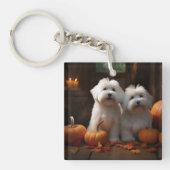 Coton De Tulear Puppy Herfst Delight Pompoen Sleutelhanger (Voorkant)