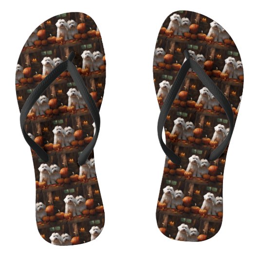 Coton De Tulear Puppy Herfst Delight Pompoen Teenslippers (Voetbed)