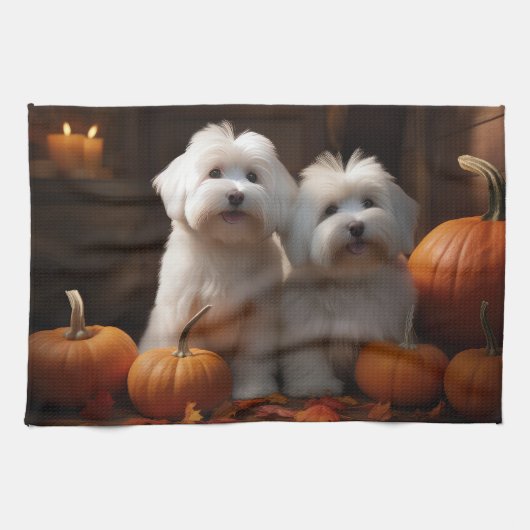 Coton De Tulear Puppy Herfst Delight Pompoen Theedoek (Horizontaal)