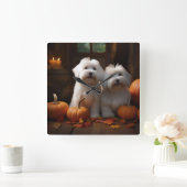 Coton De Tulear Puppy Herfst Delight Pompoen Vierkante Klok (Huis)