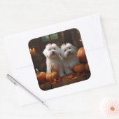 Coton De Tulear Puppy Herfst Delight Pompoen Vierkante Sticker (Envelop)