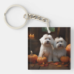 Coton De Tulear Puppy Herfst Plezier Pompoen  Sleutelhanger