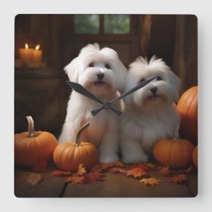 Coton De Tulear Puppy Herfst Plezier Pompoen Vierkante Klok