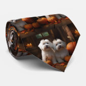 Coton De Tulear Puppy Herfstvreugde Pompoen Stropdas (Opgerold)
