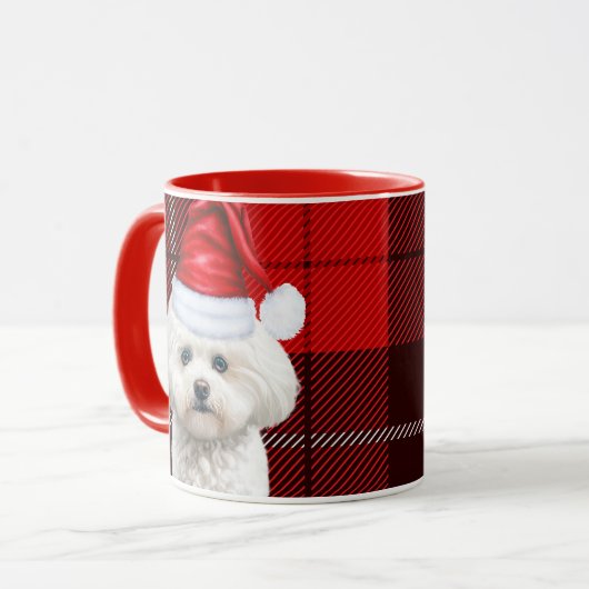 Coton de Tulear Red Holiday Plaid Christmas Mok (Voorkant links)