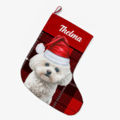 Coton de Tulear Red Plaid en Honden Naam Grote Kerstsok (Voorkant (Hangend))