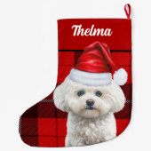 Coton de Tulear Red Plaid en Honden Naam Grote Kerstsok (Achterkant)