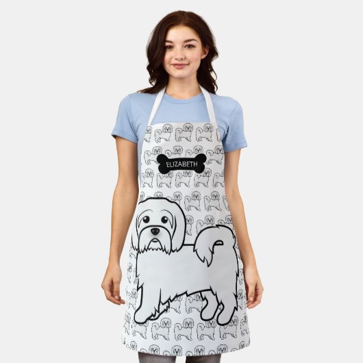 Coton de Tulear Schattige Cartoon Hond & Naam Schort (Gedragen)