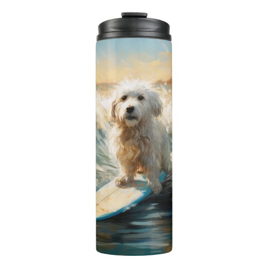 Coton De Tulear Strand Surfen Schilderen Thermosbeker (Voorkant)