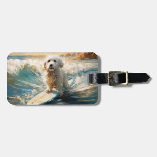 Coton De Tulear Strand Surfen Schilderij Bagagelabel (Voorkant horizontaal)