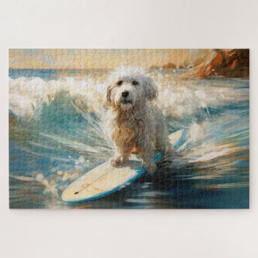 Coton De Tulear Strand Surfen Schilderij Legpuzzel (Horizontaal)
