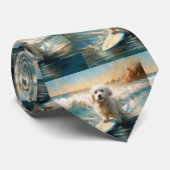 Coton De Tulear Strand Surfen Schilderij Stropdas (Opgerold)