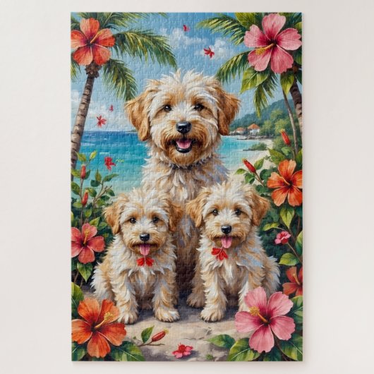 Coton de Tulear Tropische Tuin Kunst Legpuzzel (Verticaal)