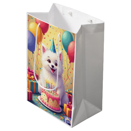 Coton de Tulear Verjaardagsfeest Medium Cadeauzakje (Voorkant Gekanteld)