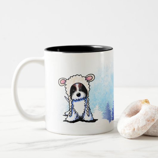 Coton de Tulear Winter Tweekleurige Koffiemok (Met donut)