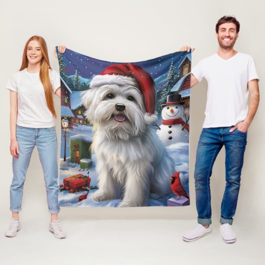 Coton De Tulear Winter Wonderland Kerstvreugde Fleece Deken (In situ)