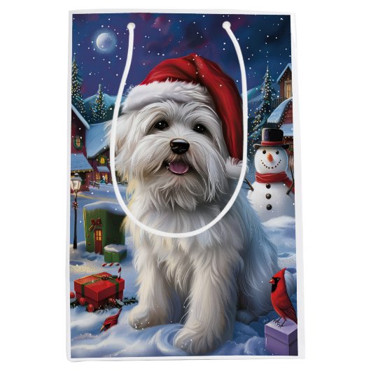 Coton De Tulear Winter Wonderland Kerstvreugde Medium Cadeauzakje (Voorkant)