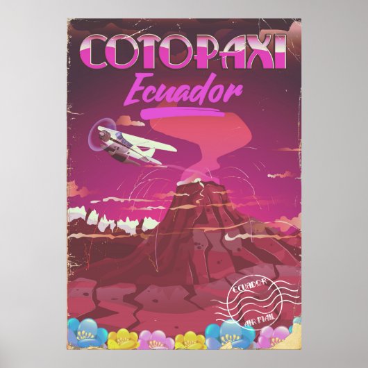 Cotopaxi, Ecuador Luchtpost Reisposter Poster (Voorkant)
