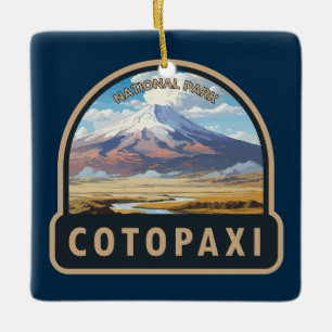 Cotopaxi Nationaal Park Ecuador Reiskunst Vintage Keramisch Ornament